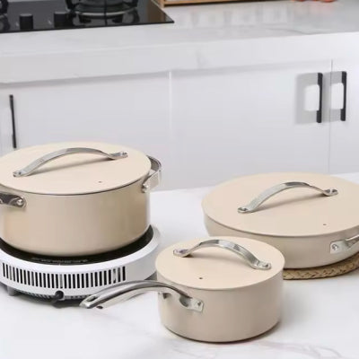 Aluminum Ceramic Wok Frying Pan Milk Pot Holiday Gift Suit